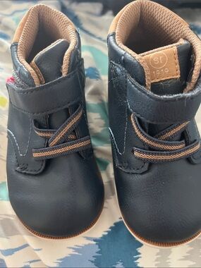 Stride Rite Navy and Tan Baby Hi-Top Walker Shoes